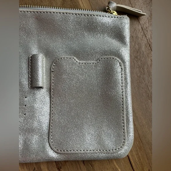 Anthropologie Leather Organizer Pouch Silver Glitter - Picture 9 of 15